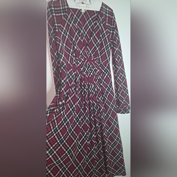 Michael Kors Wine Checkered Long Sleeve Dress B3 - Picture 4 of 9